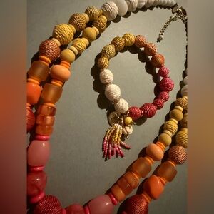 Chicos Colorful Necklace & Bracelet Set in Pink , Yellow, Orange, White & Gold